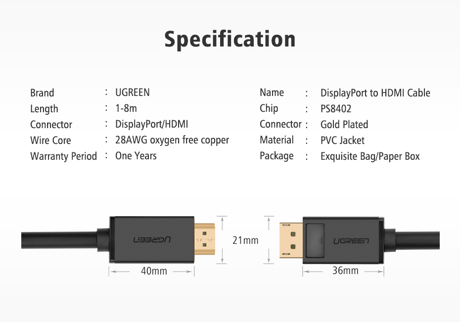 Dây cáp DisplayPort 1.2 sang HDMI Ugreen DP101
