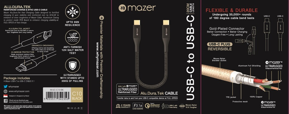 Cáp Mazer ALU.DURA.TEK USB-C to C 3.1A (20cm) - Hình ảnh 2