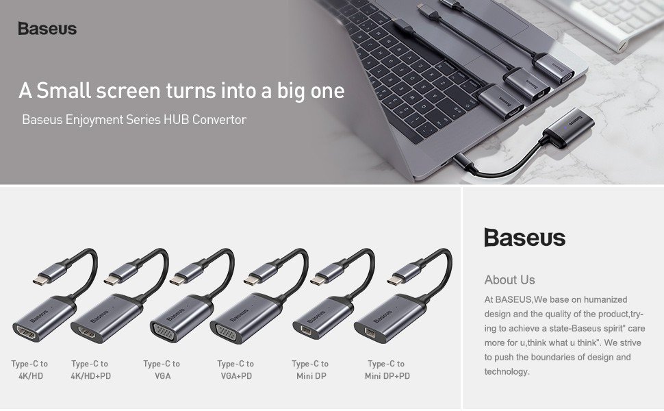 Bộ Hub chuyển đổi Baseus Enjoyment Series Type-C to HDMI/ VGA/ Mini DisplayPort