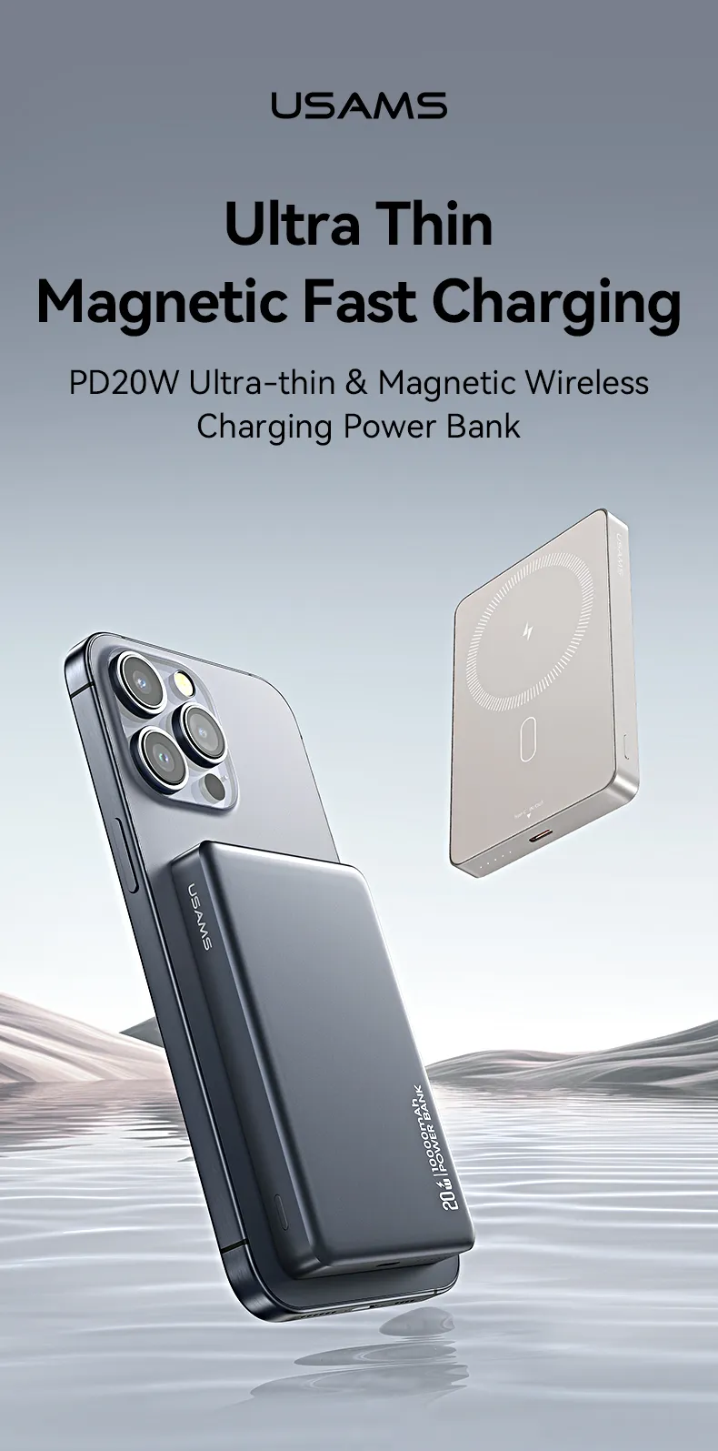 chube Pin dự phòng không dây 20W USAMS CD242 10000mAh