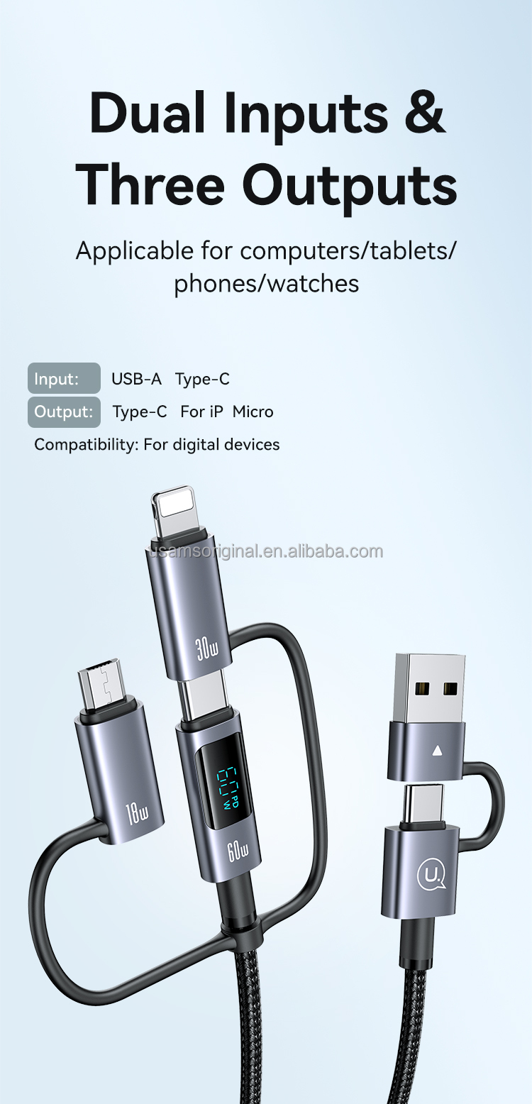 chube Cáp sạc đa năng Usams SJ713 60W 6in1 Digital Display (480Mbps)