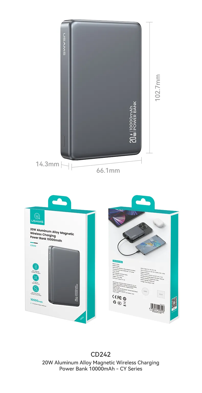 chube Pin dự phòng không dây 20W USAMS CD242 10000mAh