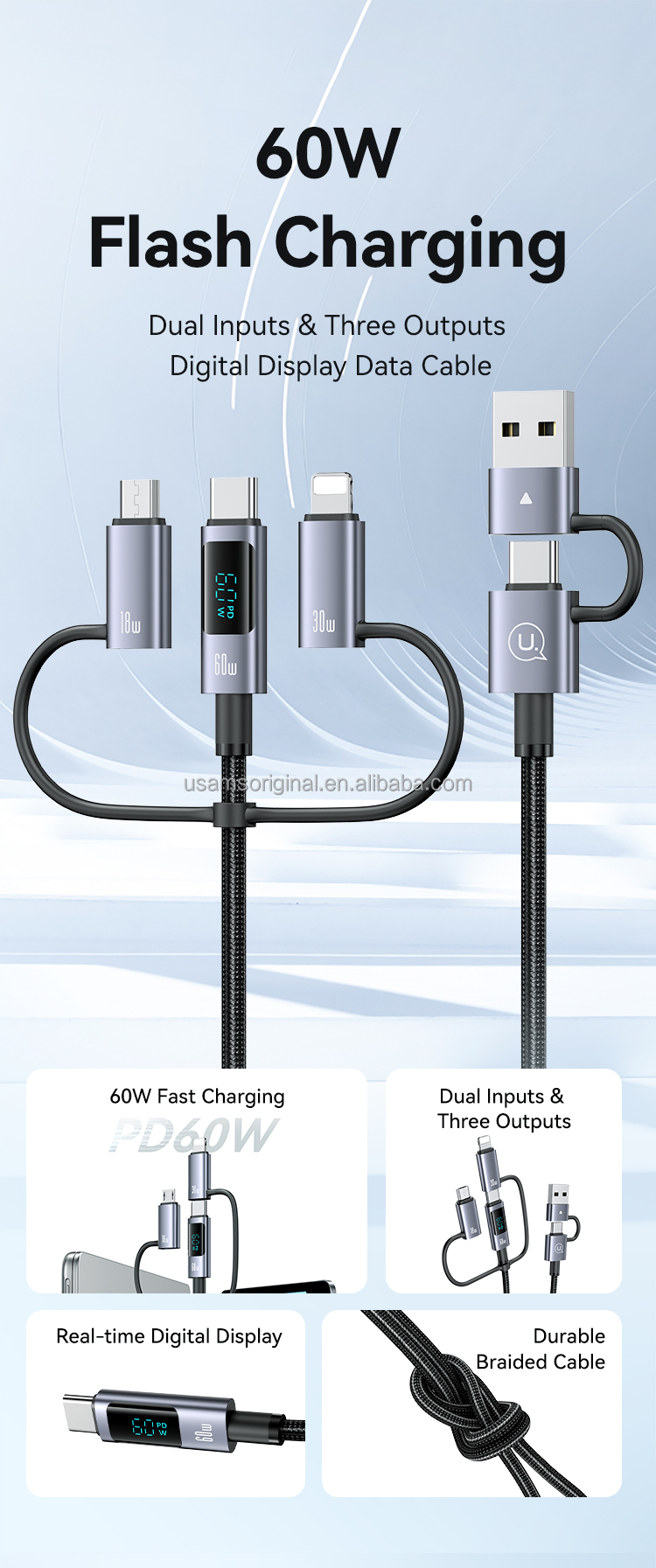 chube Cáp sạc đa năng Usams SJ713 60W 6in1 Digital Display (480Mbps)