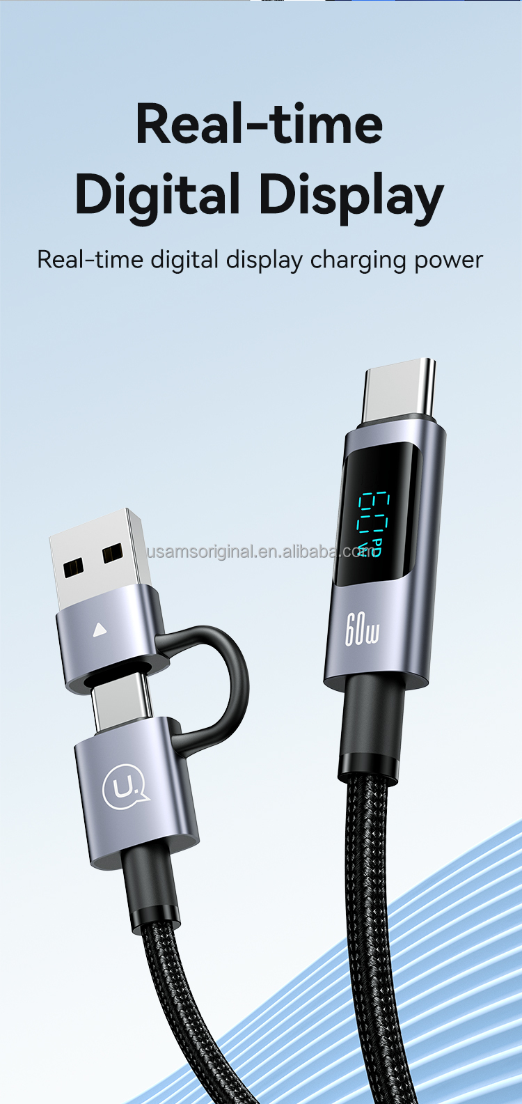 chube Cáp sạc đa năng Usams SJ713 60W 6in1 Digital Display (480Mbps)
