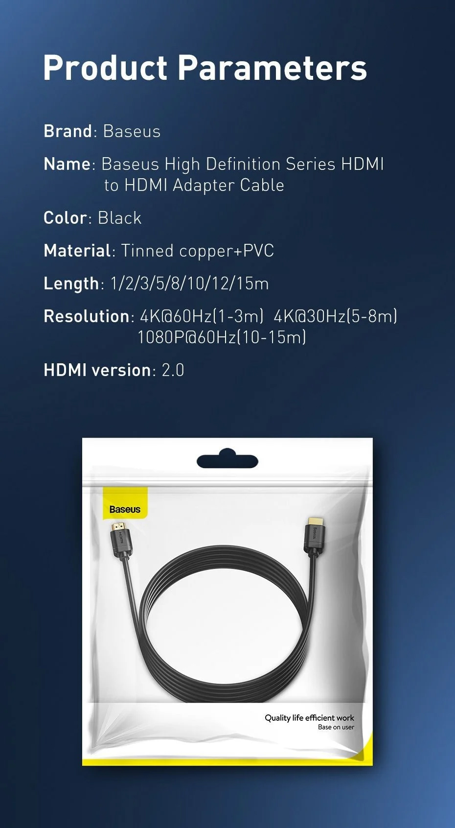 Cáp HDMI 2.0 siêu nét Baseus High Definition Series