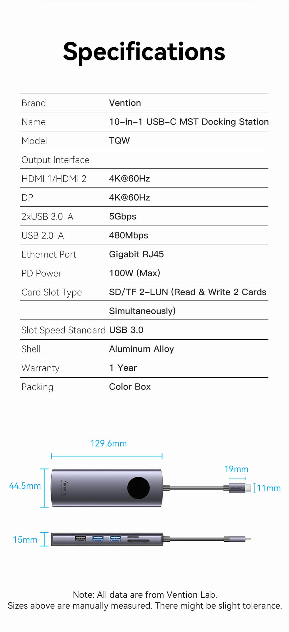 chube Hub Mở Rộng Kết Nối Đa Năng VENTION TQUHB 4K@60Hz