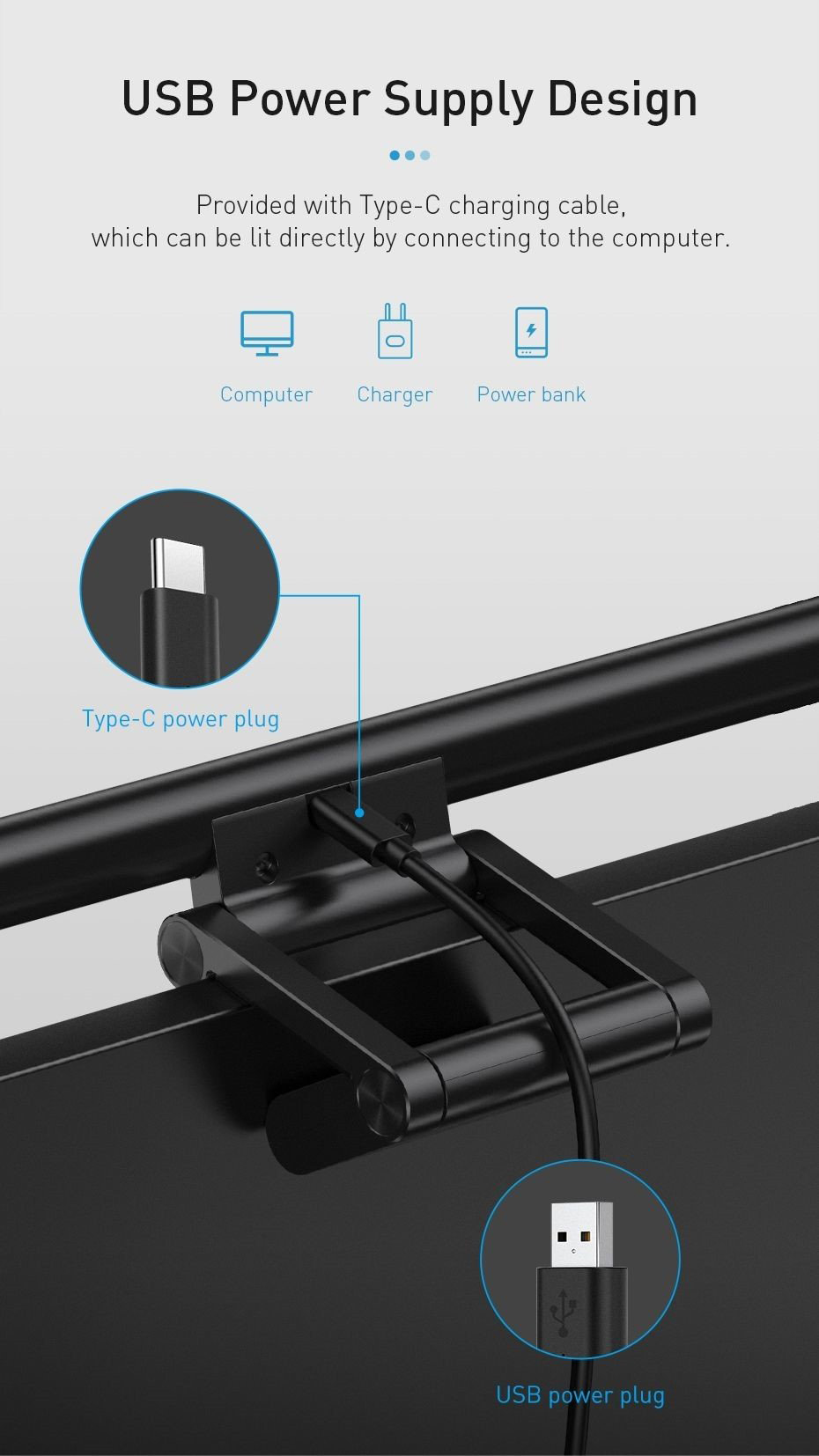 Góc nhìn nghiêng cận cảnh của đèn treo màn hình Baseus i-work Pro
