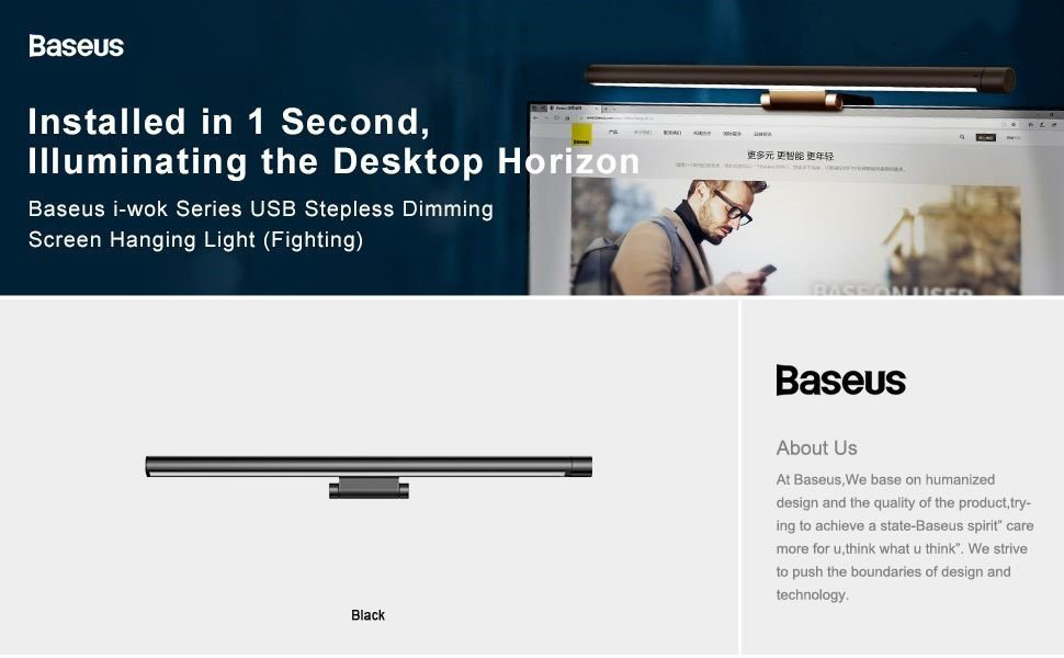 Đèn treo màn hình Baseus i-work Pro đang được sử dụng trên màn hình máy tính