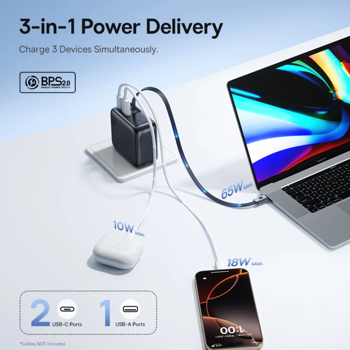 Củ sạc công suất 100W Baseus EnerCore CJ11 tích hợp dây rút 80cm