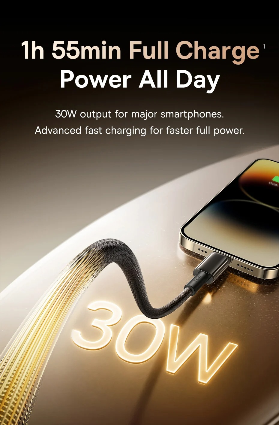 Cáp Baseus Tungsten Gold Air USB-C sang Lightning hỗ trợ sạc nhanh 30W