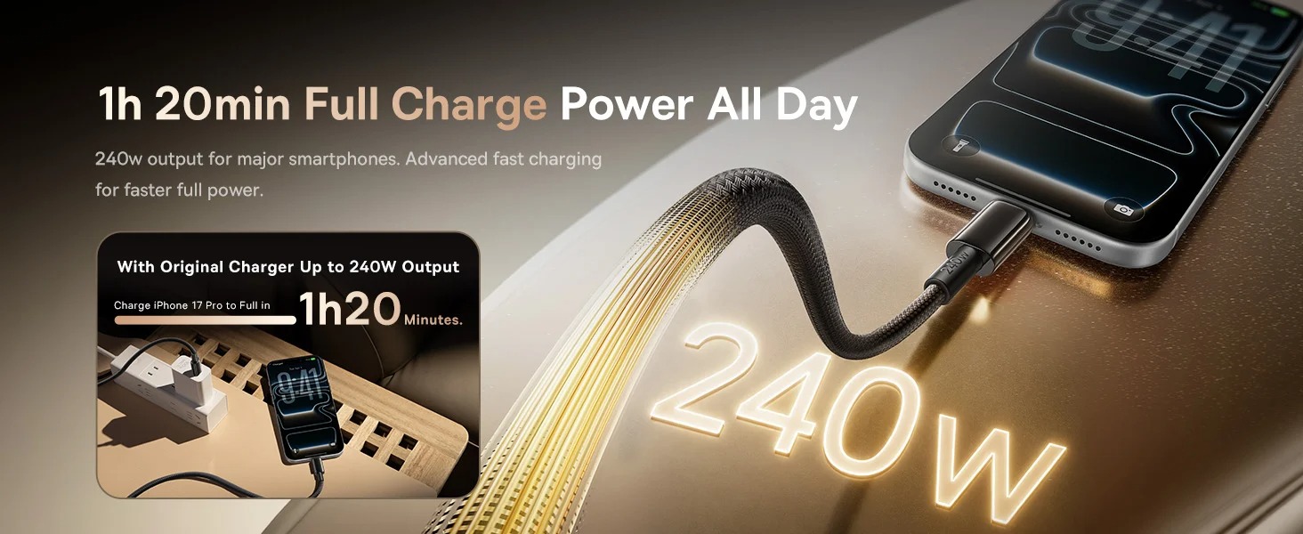 Đầu nối USB-C của cáp Baseus Tungsten Gold Air 240W