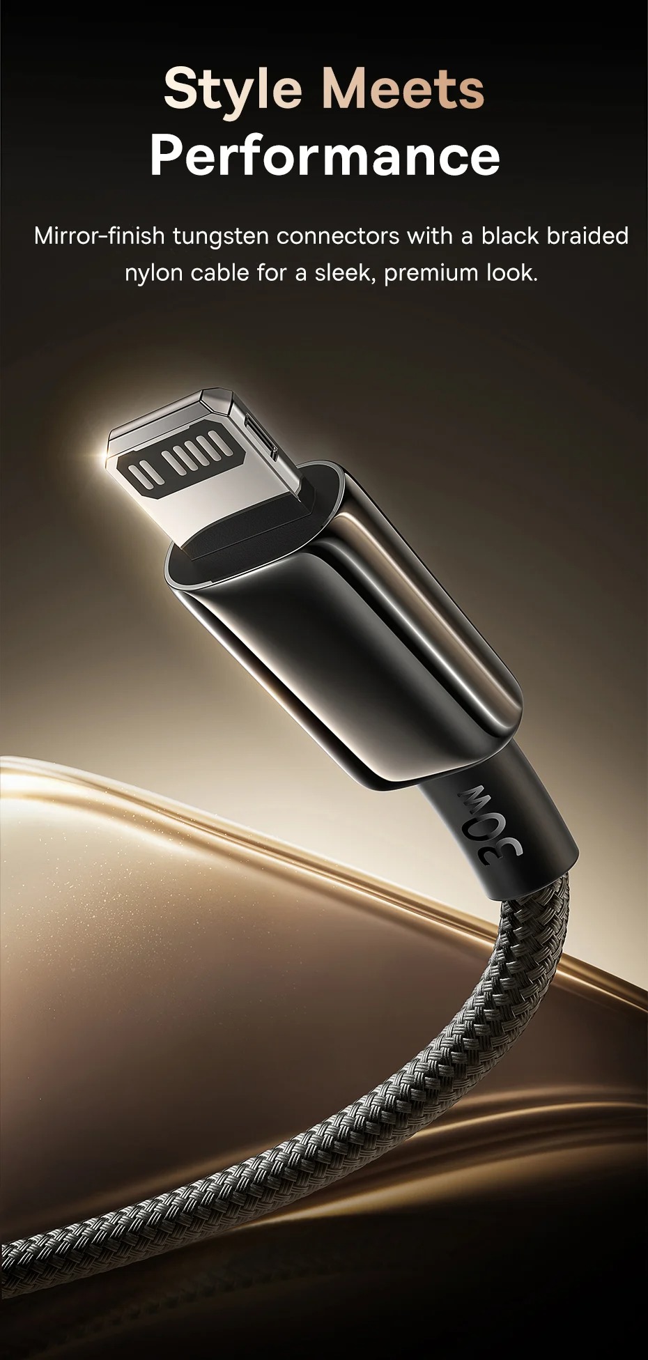 Cáp C to Lightning Baseus Tungsten Gold Air với đầu hợp kim kẽm