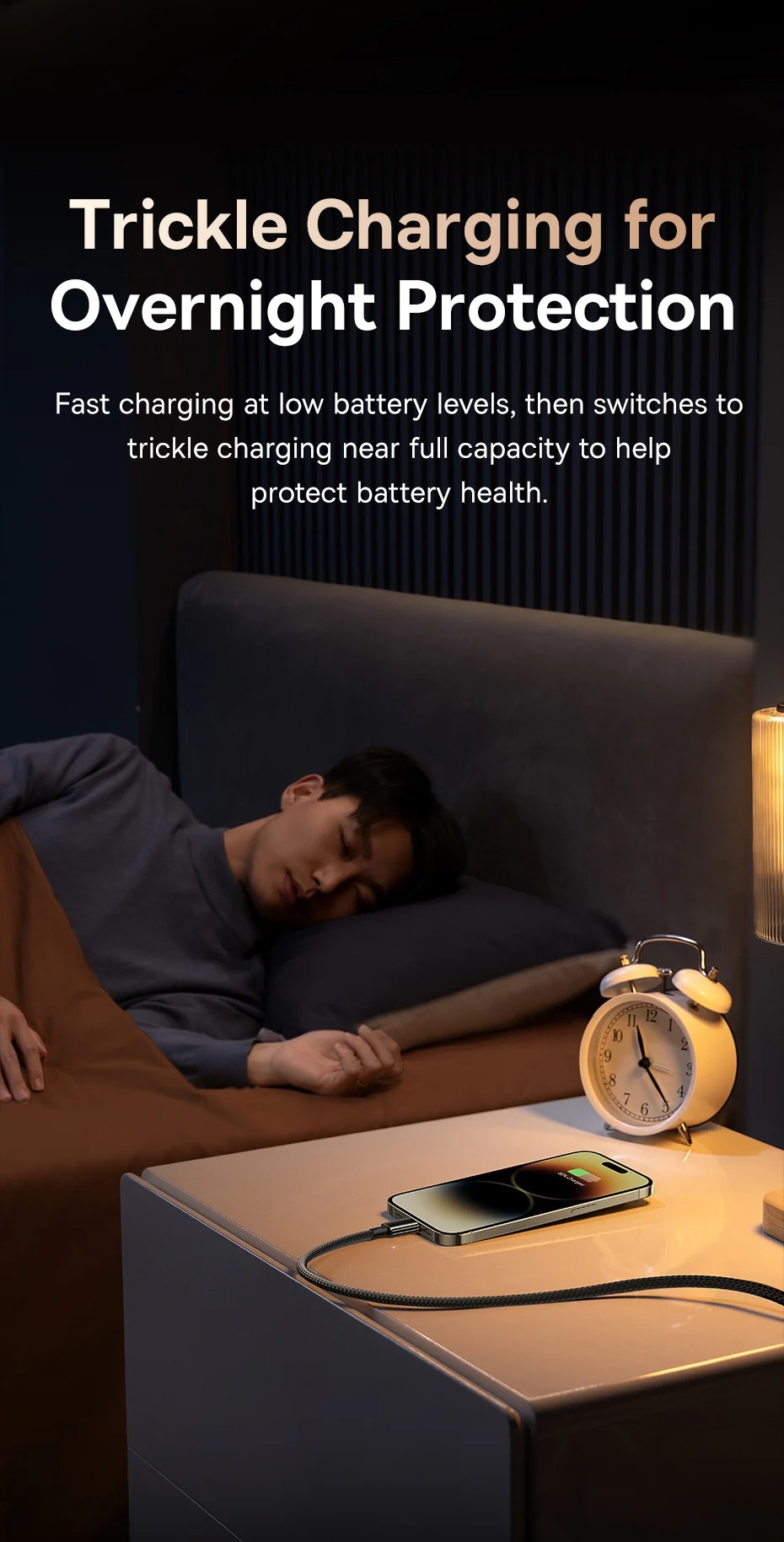 Dây nylon bện của cáp sạc Baseus Tungsten Gold Air Lightning 30W