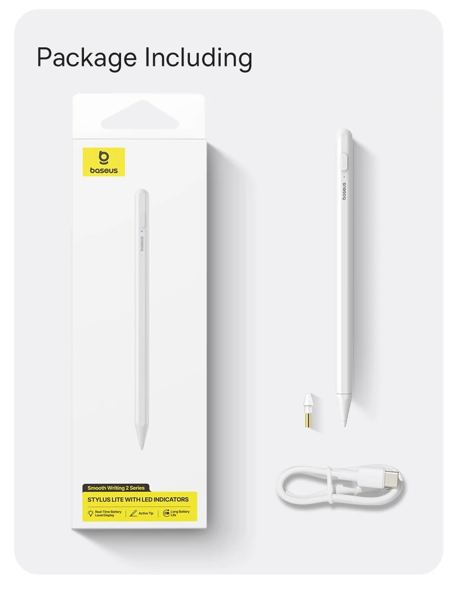 Phụ kiện Bút cảm ứng Baseus Smooth Writing 2 Lite gồm cáp USB-C và ngòi Active