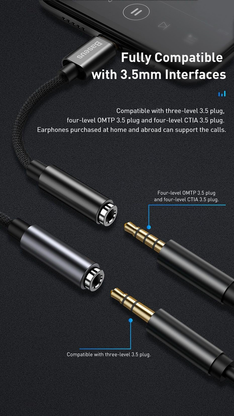 Đầu chuyển Lightning sang Audio AUX 3.5mm Baseus kết nối