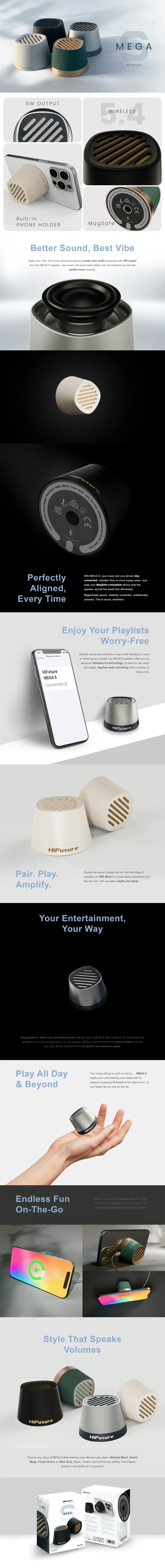Thiết kế nhỏ gọn của Loa Bluetooth Di Động HiFuture MEGA S 5W với khả năng hít MagSafe
