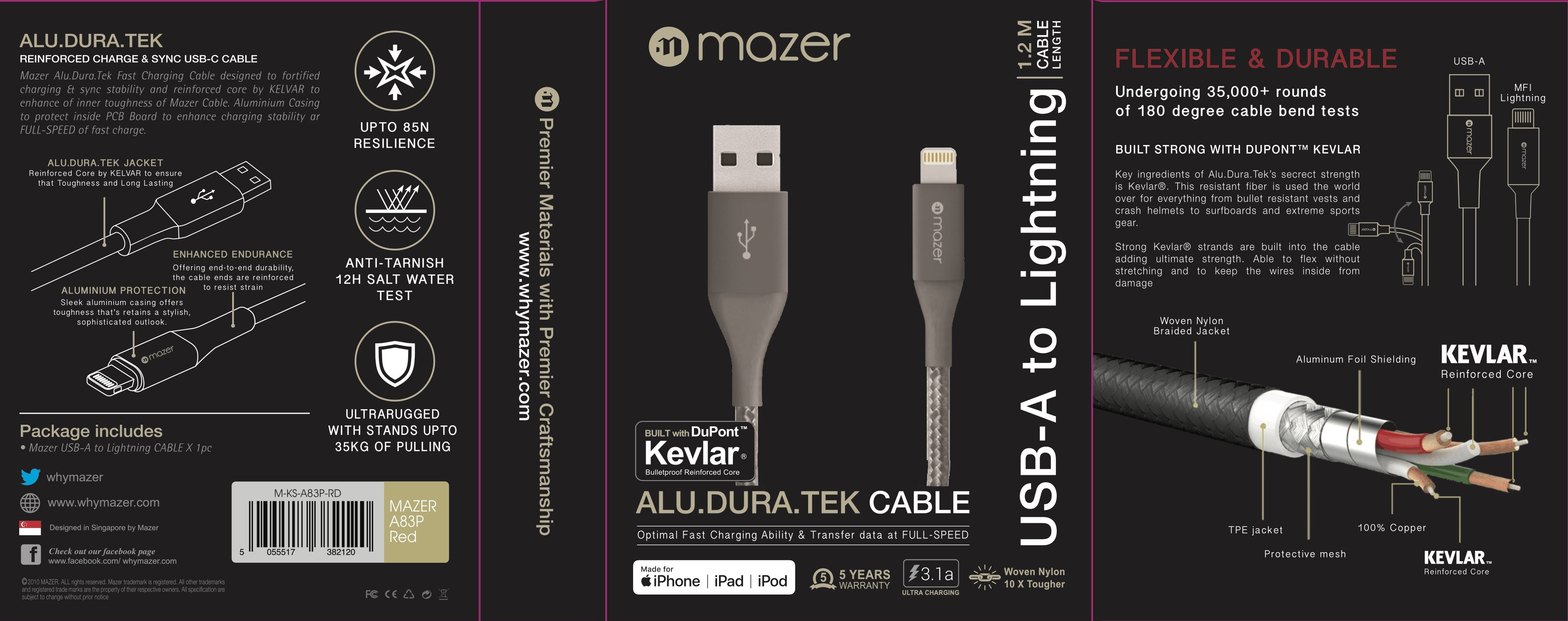 Dây Cáp MAZER CBL MFI LIGHTNING 3.1A màu xám