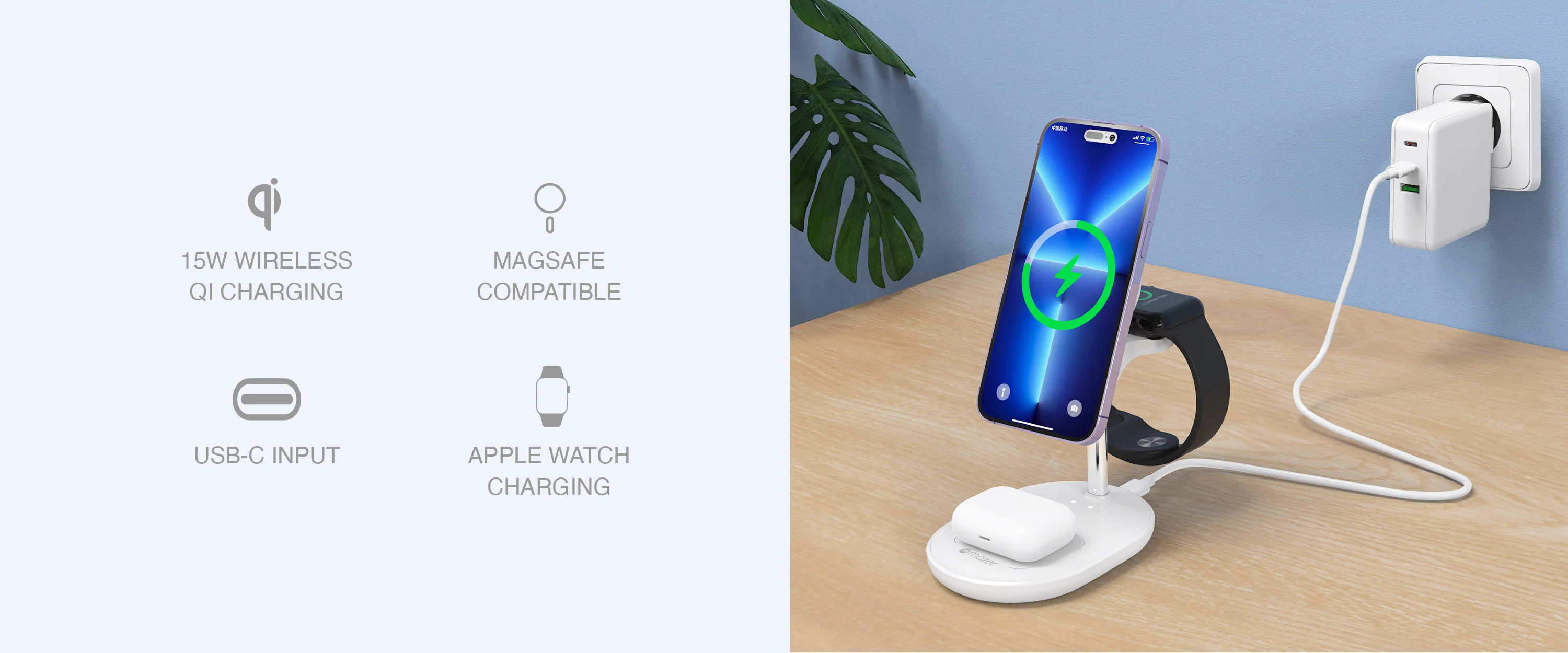 Mazer Infinite Mag.DESK 3in1 - Sạc 3 thiết bị đồng thời