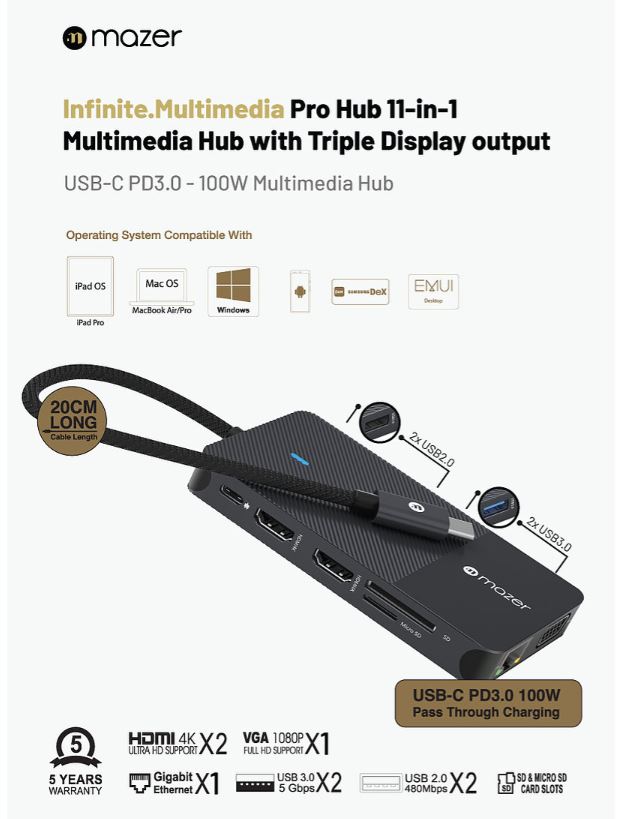 Cổng Chuyển Đổi Mazer Infinite.HUB Plus 11-in-1 M-UC2MULTI7003-BK