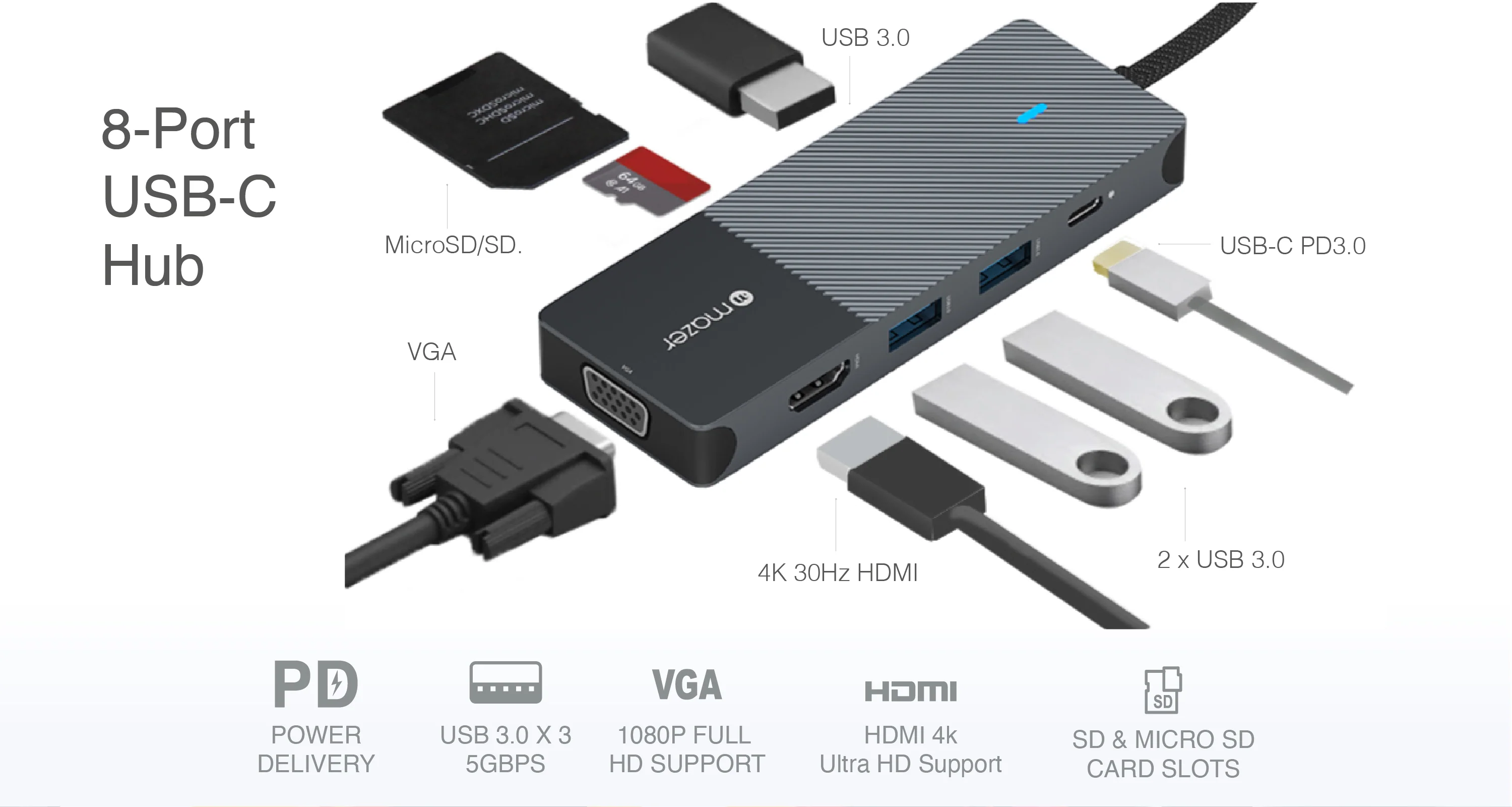 chube Cổng Chuyển Đổi Mazer Infinite Multimedia Pro Series Hub 8-in-1 M-UC2MULTI7005-BK USB-C