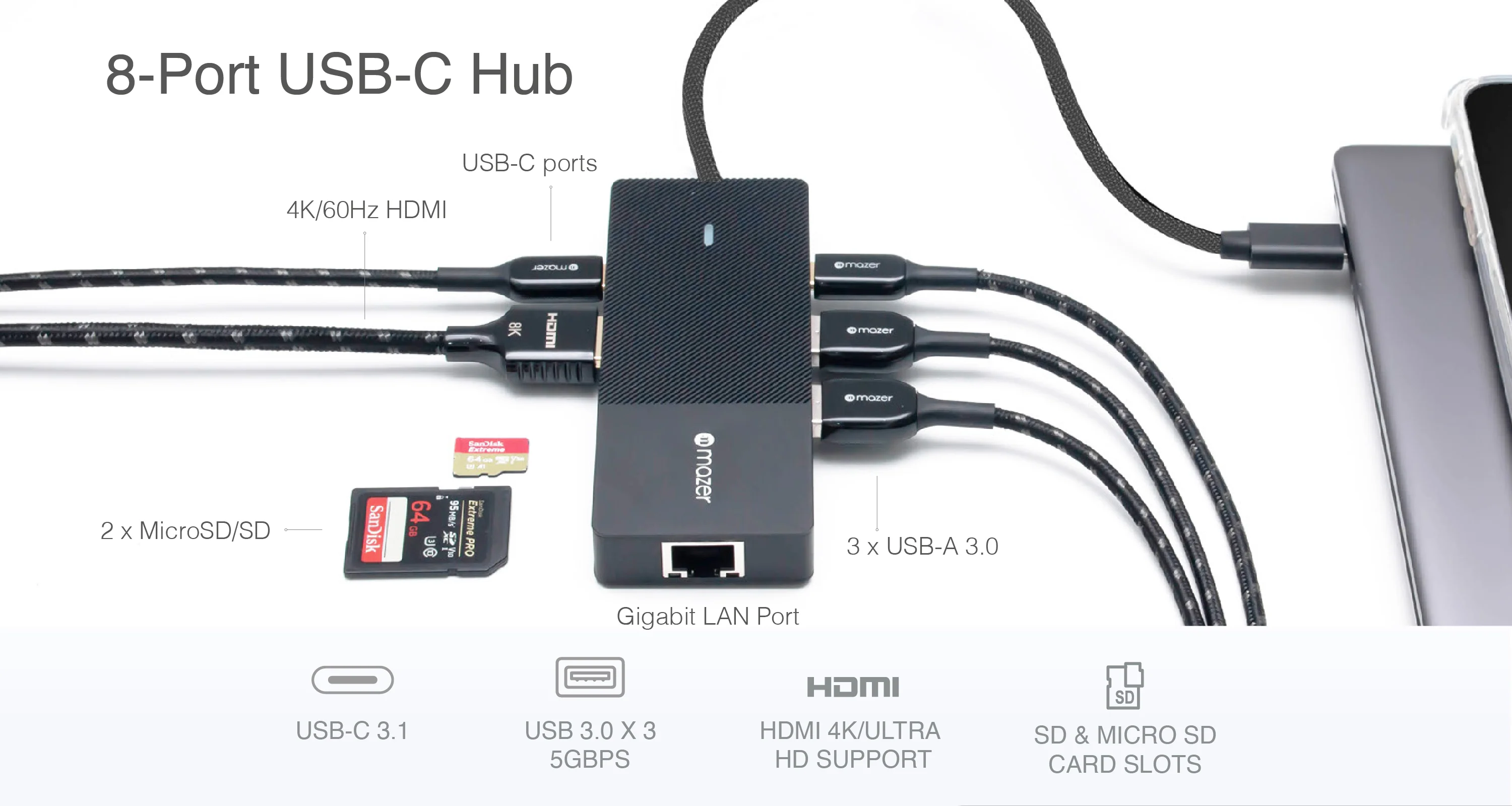 chube Hub chuyển đổi Mazer Infinite Multimedia Pro Hub 8-in-1 USB-C