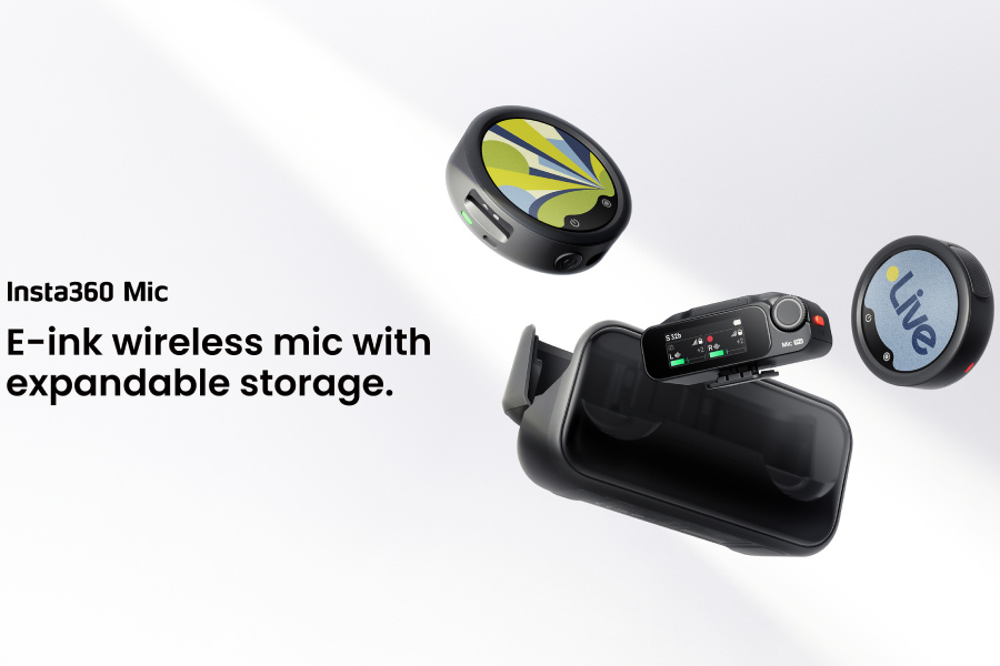 Micro thu âm không dây Insta360 Mic tích hợp màn hình mực điện tử E-Ink có thể đổi hình hiển thị