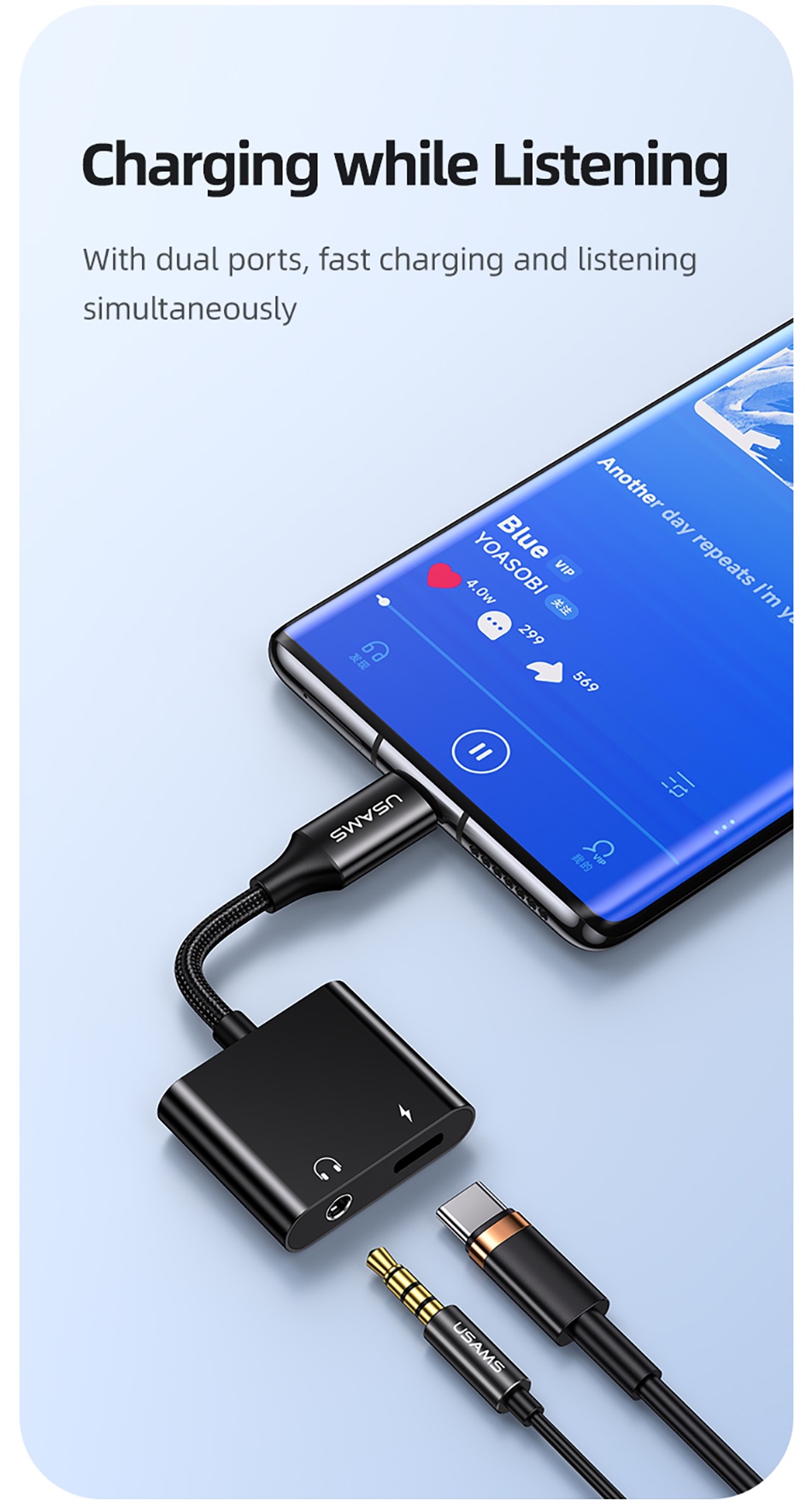 chube Đầu chuyển Type-C to Audio 3.5 DC Usams AU15 + PD 60W