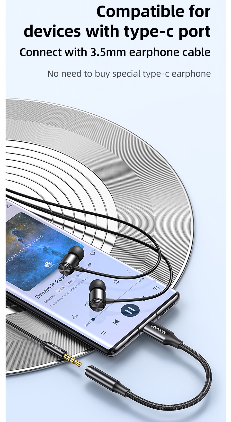 chube Đầu chuyển Type-C to Audio 3.5 DC Usams AU15 + PD 60W