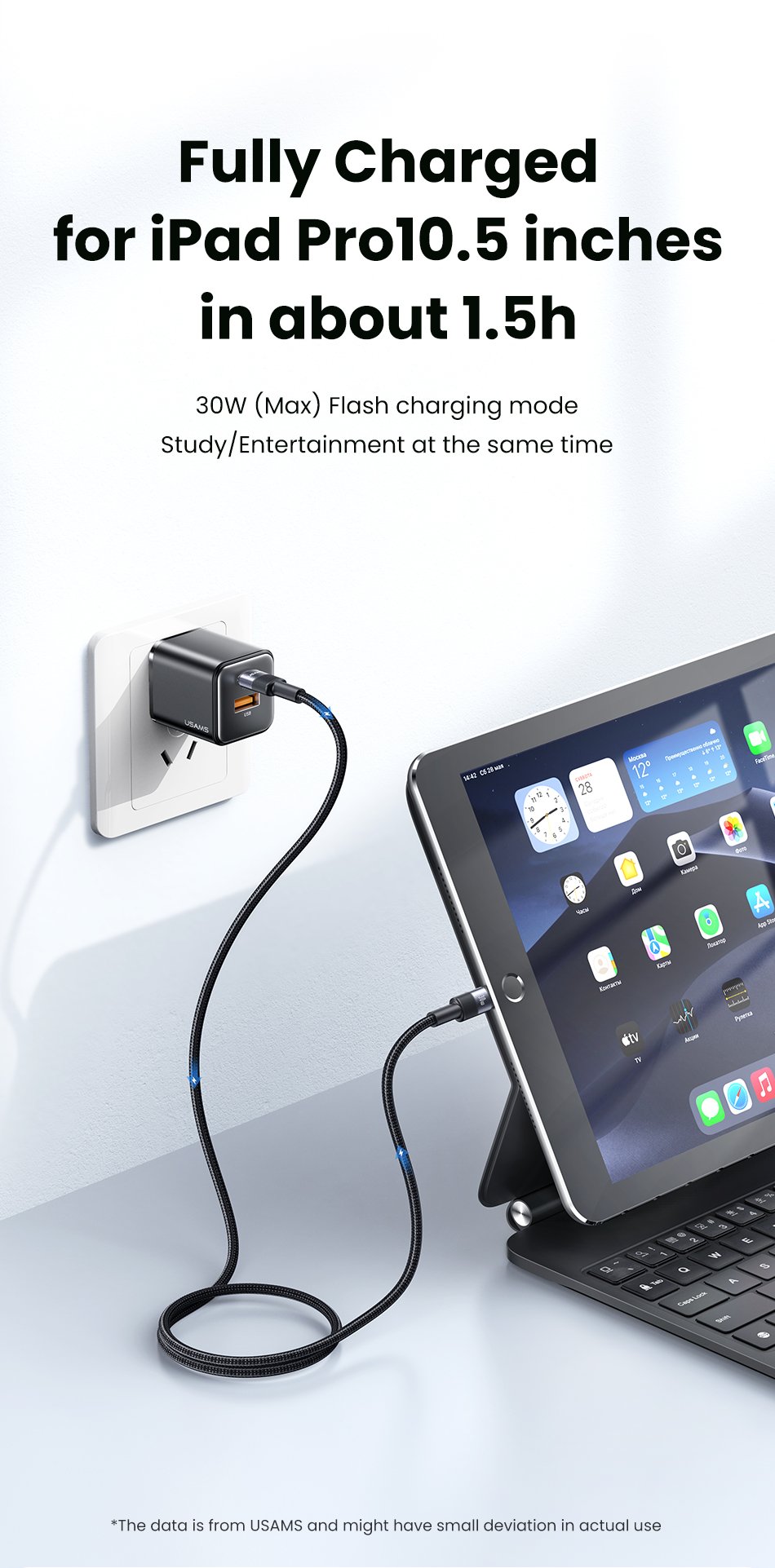 Cáp sạc nhanh Usams SJ729 30W Type-C to Lightning SY Series - Góc nhìn cận cảnh