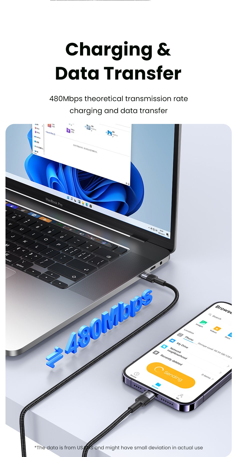 Cáp sạc nhanh Usams SJ729 30W Type-C to Lightning SY Series - Cận cảnh đầu USB-C