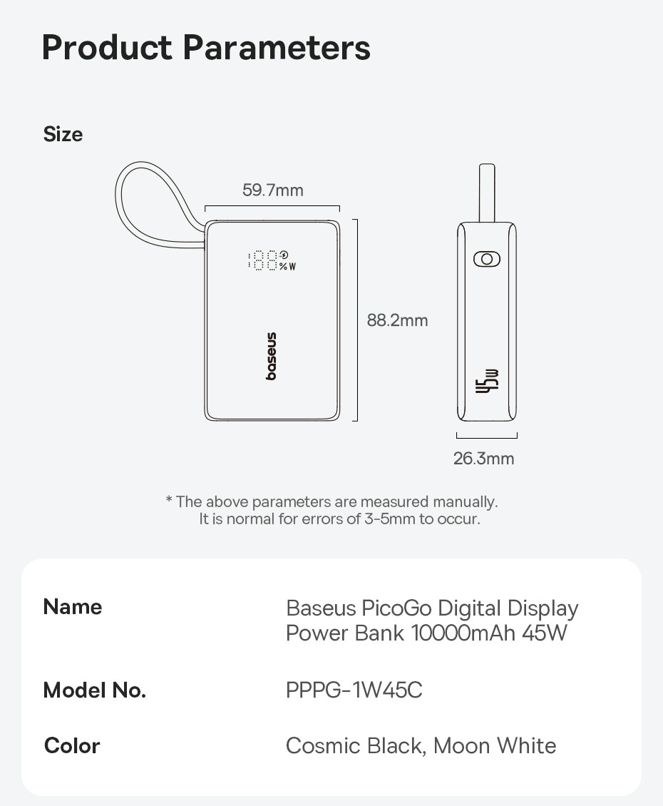 chube Pin dự phòng Baseus PicoGo 45W màn hình LED 10000mAh