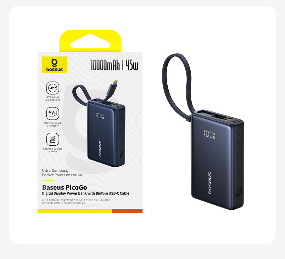chube Pin dự phòng Baseus PicoGo 45W màn hình LED 10000mAh