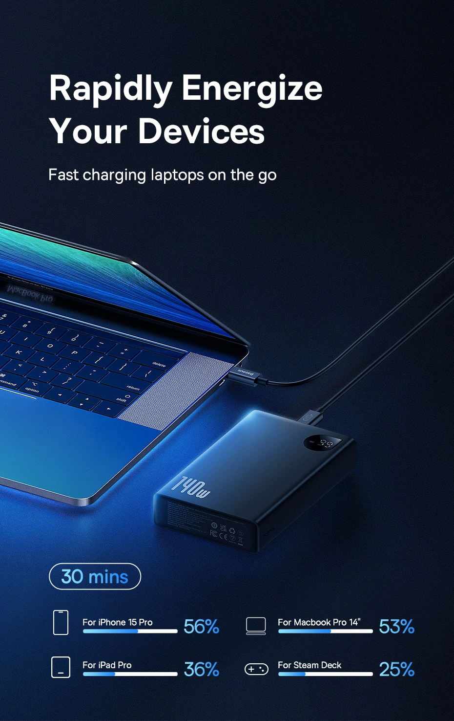 Baseus Adaman 140W với thiết kế sang trọng, dung lượng pin 24000mAh