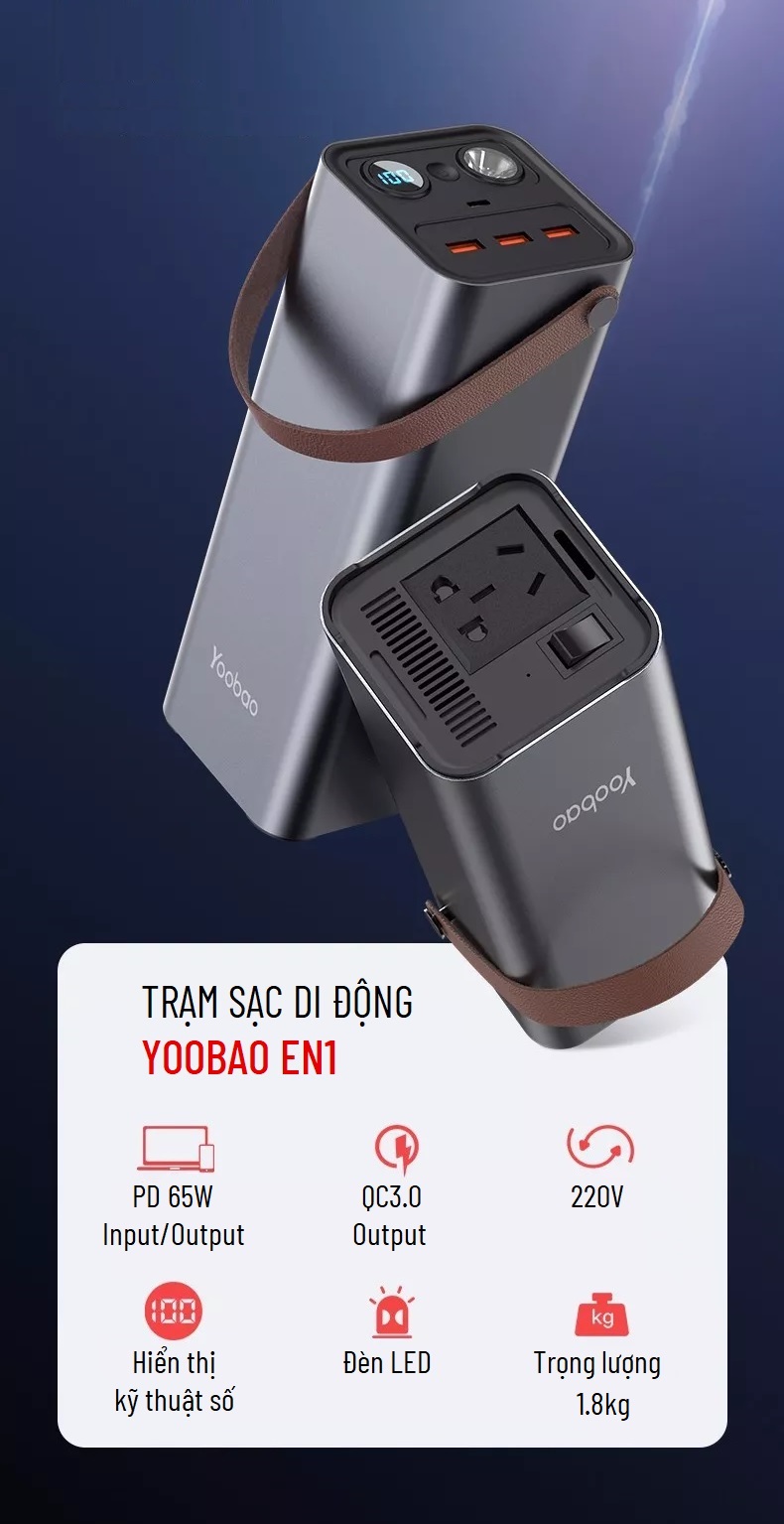 Trạm sạc dự phòng 46200mAh Yoobao EN1 Sạc nhanh PD65W 220V/150W