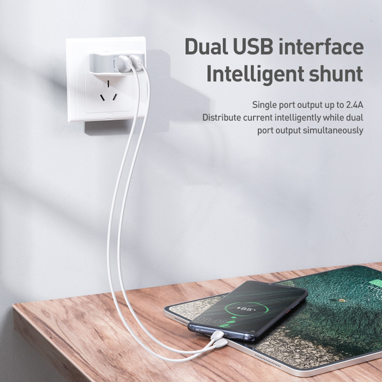 Bộ sạc du lịch USB kép Baseus 2.4A Letour với cáp sạc 3 trong 1 - Hình ảnh 7