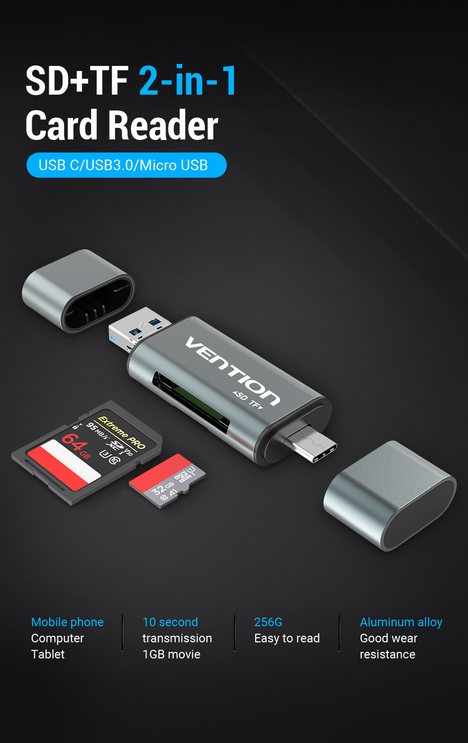 Đầu Đọc Thẻ Nhớ OTG 2 in 1 VENTION CCH