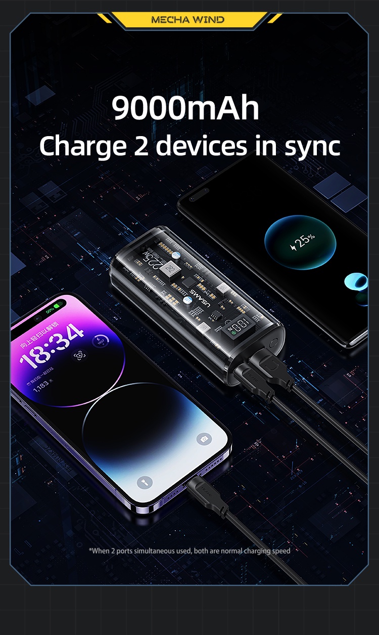 chube Pin dự phòng trong suốt 20W USAMS CD189 9000mAh