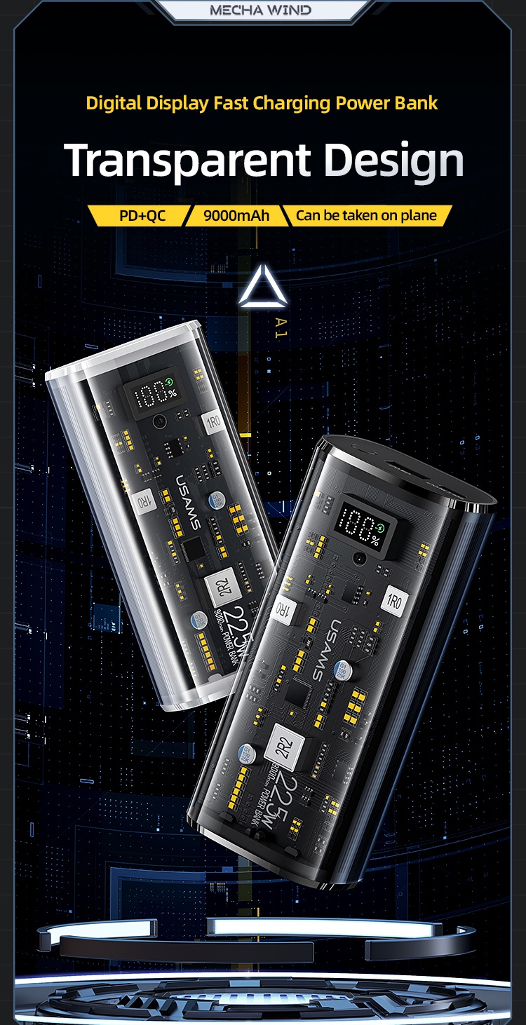 chube Pin dự phòng trong suốt 20W USAMS CD189 9000mAh