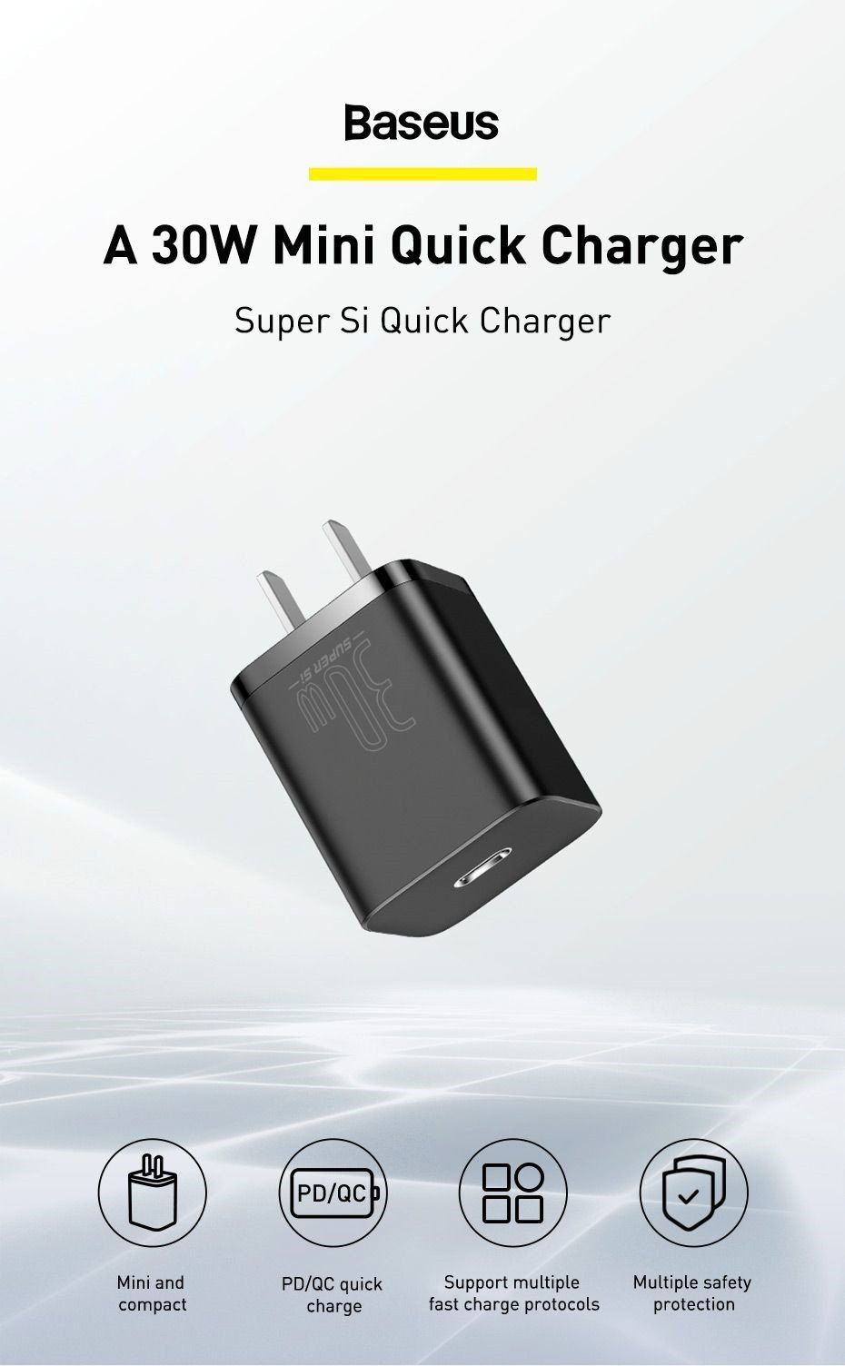 Củ sạc nhanh Baseus 30W, thiết kế nhỏ gọn