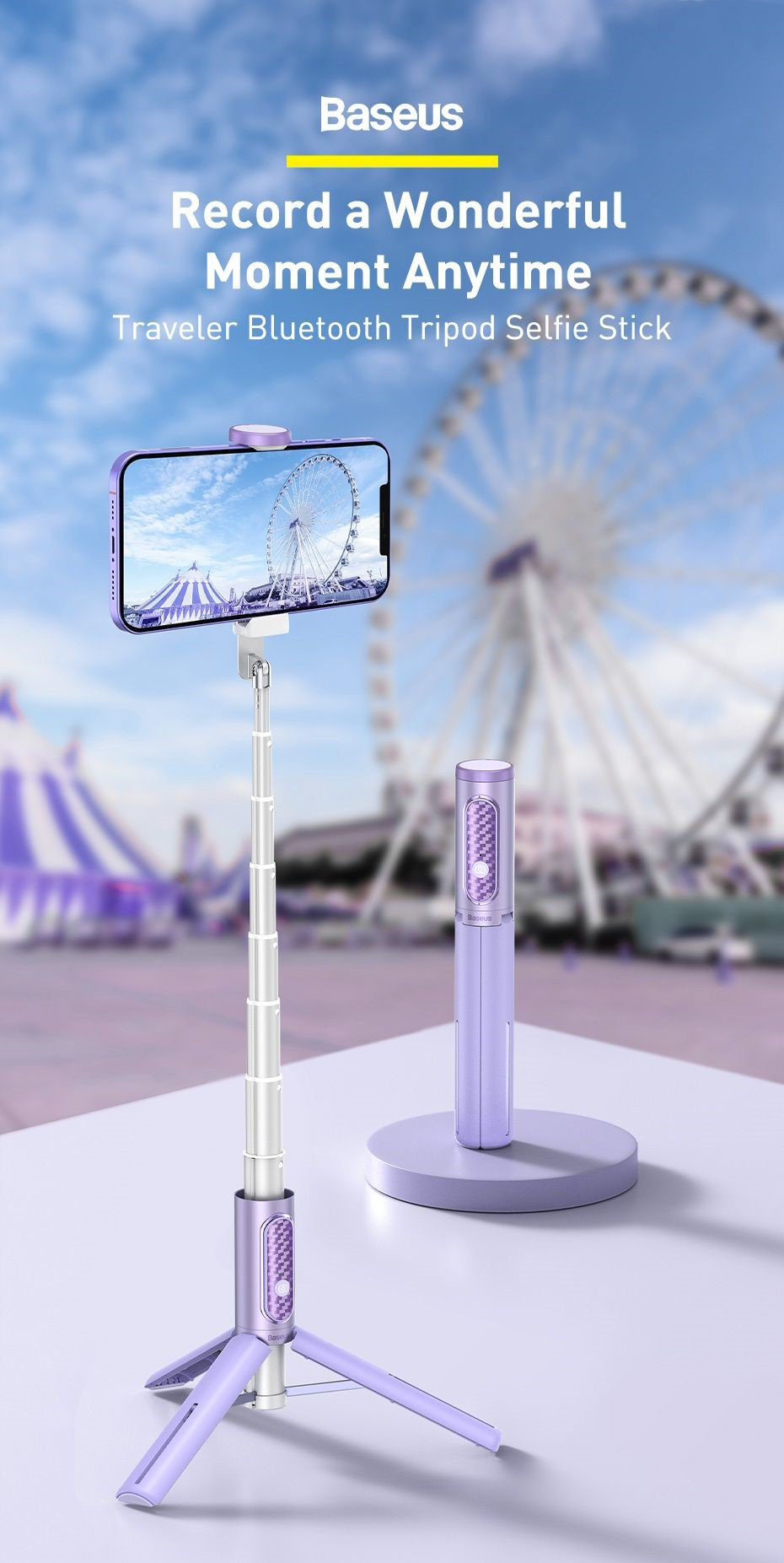 Gậy selfie tích hợp nút chụp bluetooth Baseus Traveler