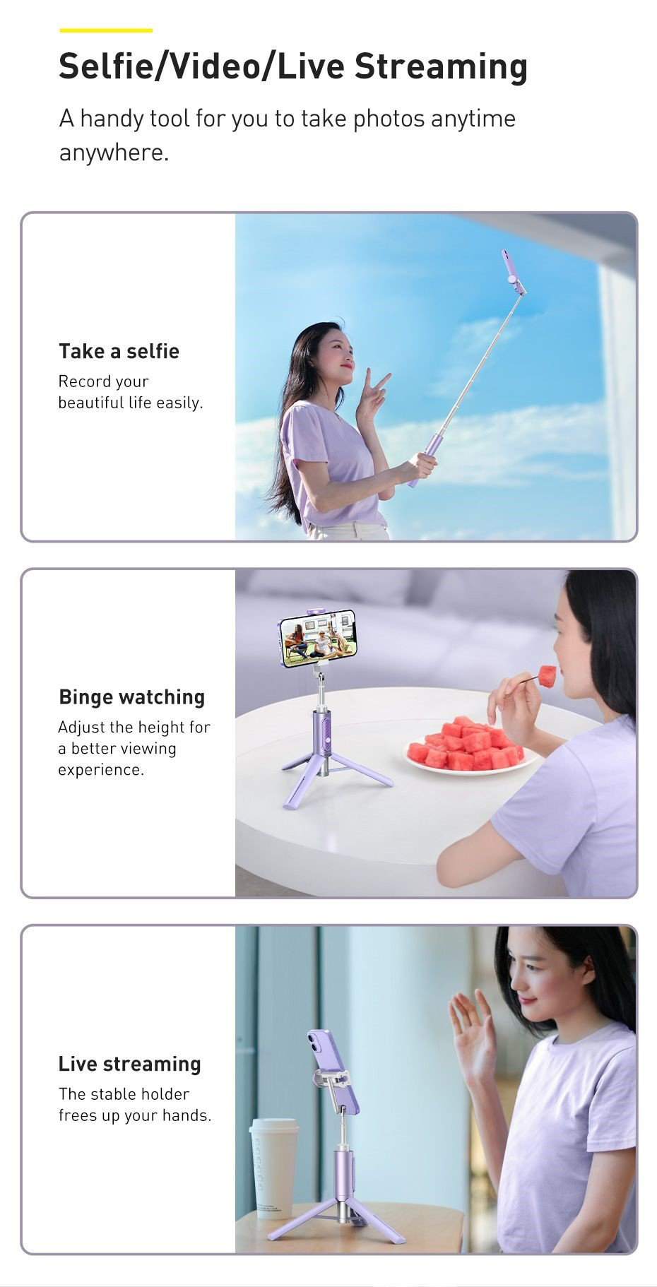 Gậy selfie tích hợp nút chụp bluetooth Baseus Traveler