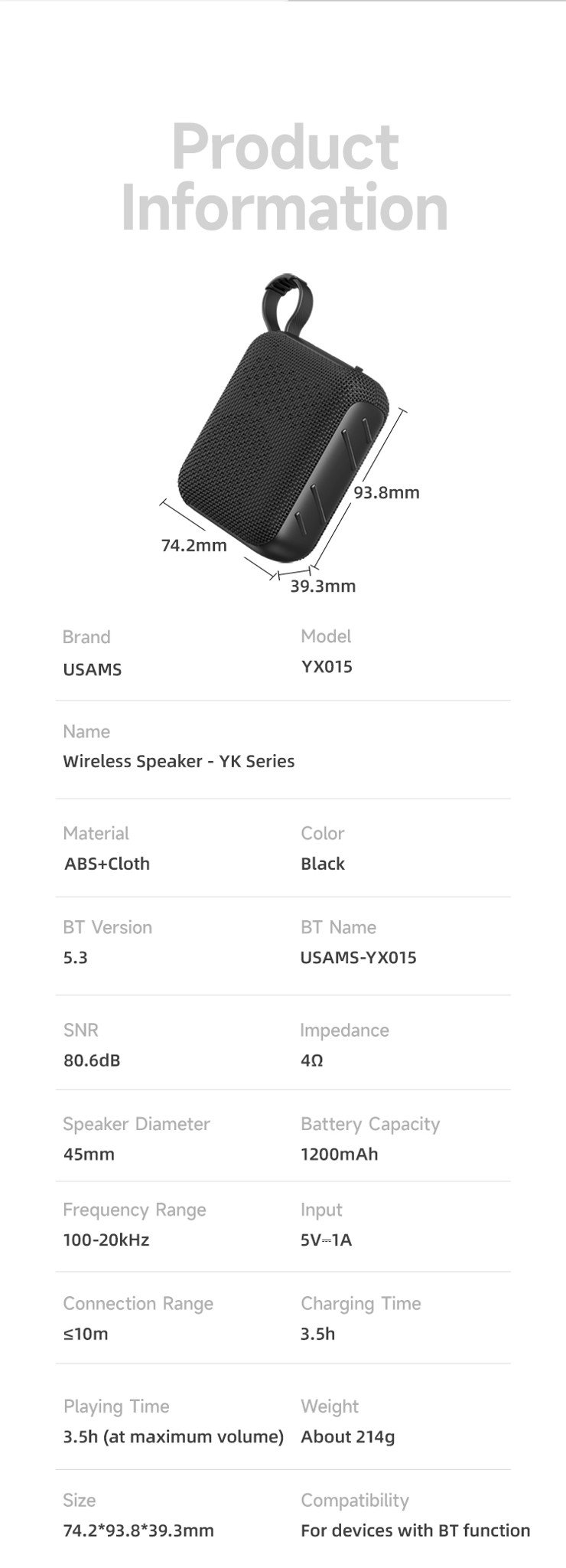 chube Loa Bluetooth di động Usams YX015 BT5.3 Wireless Speaker