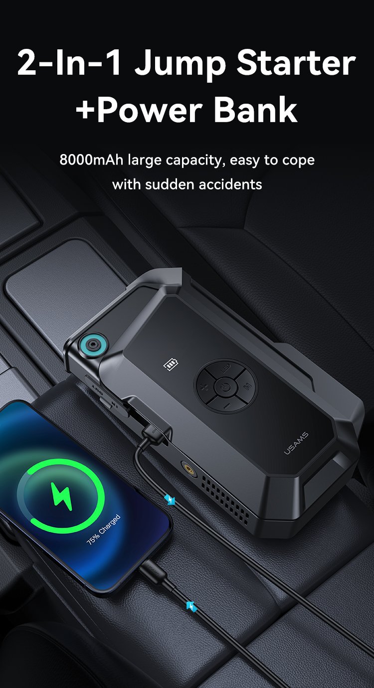 chube Kích bình kiêm bơm lốp ô tô USAMS ZB287 1000A 8000mAh