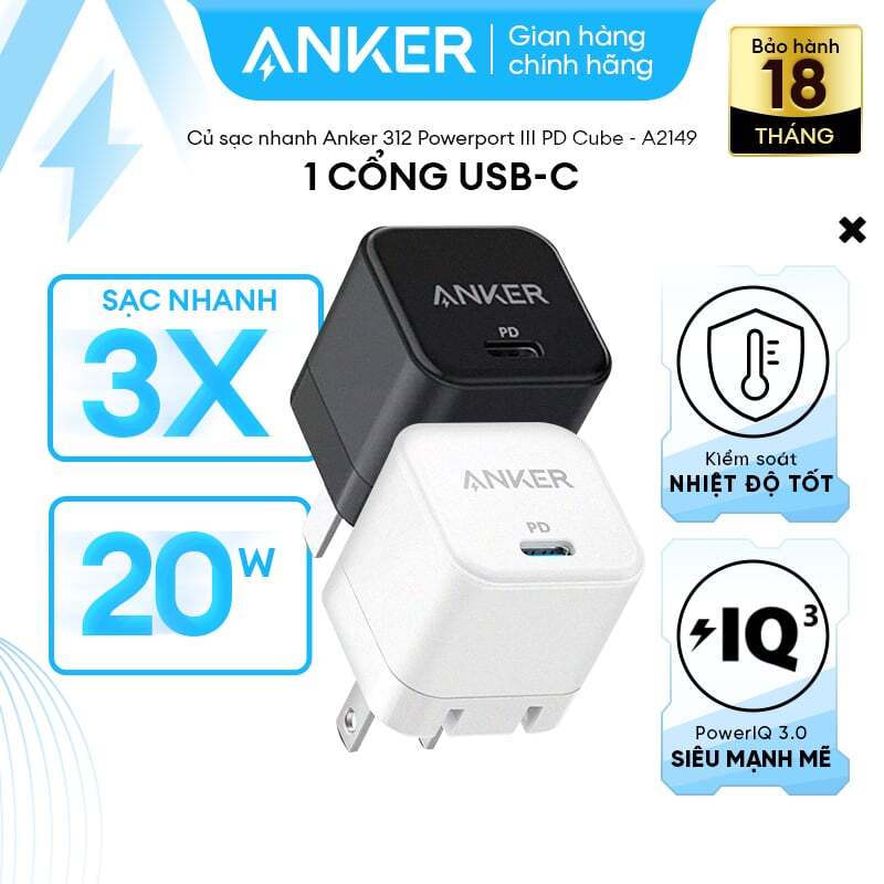 Củ sạc nhanh 1C ANKER A2347 20W - Góc nhìn chính diện