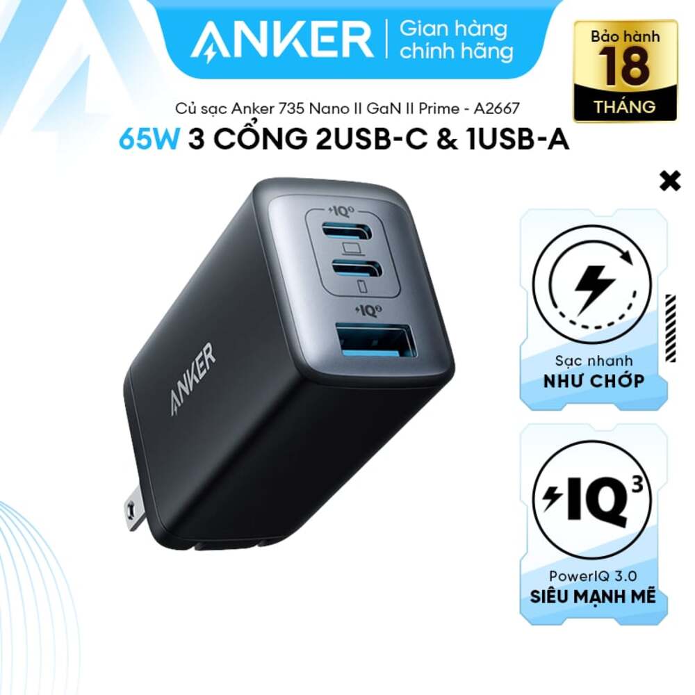 Củ sạc nhanh Anker PowerPort III A2667 65W - Sạc 3 thiết bị cùng lúc