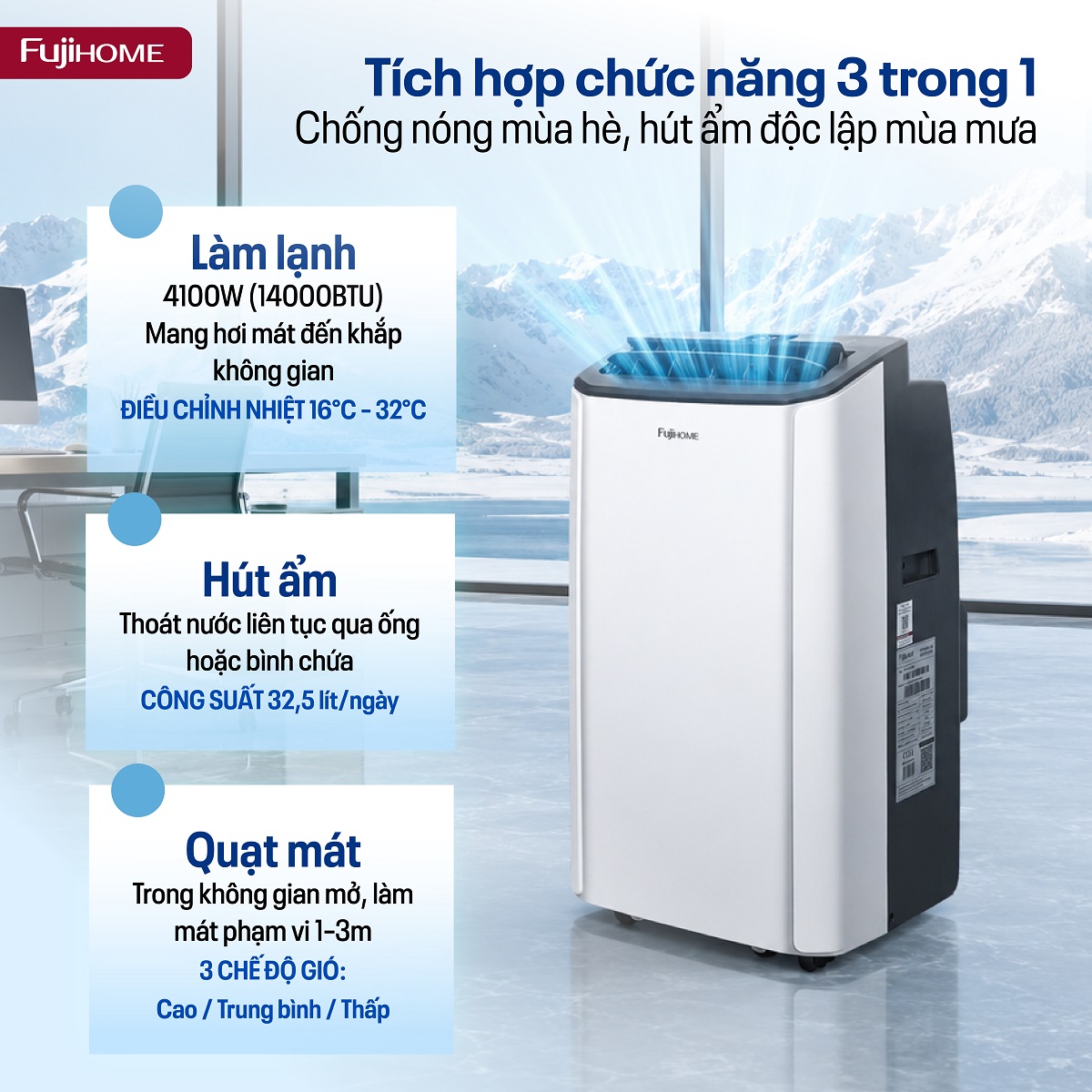 Điều hòa di động Fujihome PAC14PRO – Điều hòa di động Fujihome PAC14PRO INVERTER  Linh hoạt, làm lạnh nhanh – ảnh 4