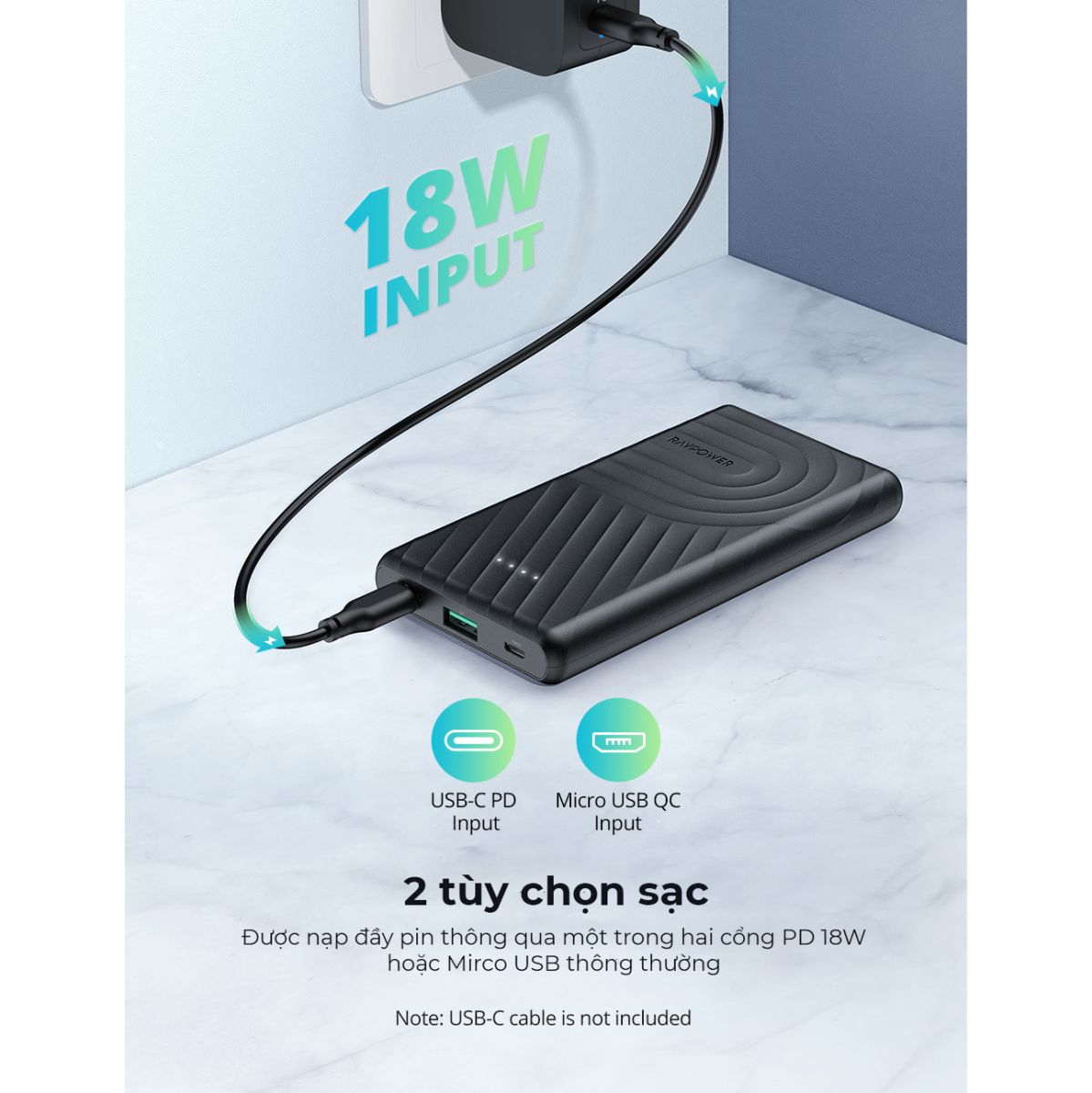 Pin sạc dự phòng Ravpower RP-PB195 10000mAh Type-C PD 18W - 1