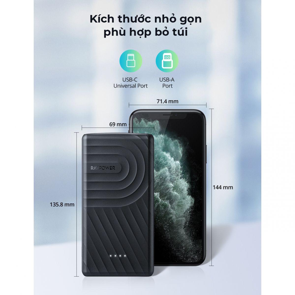 Pin sạc dự phòng Ravpower RP-PB195 10000mAh Type-C PD 18W - 2