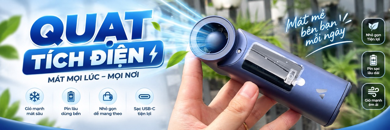 Quạt tích điện để bàn và quạt cầm tay mini pin trâu chính hãng