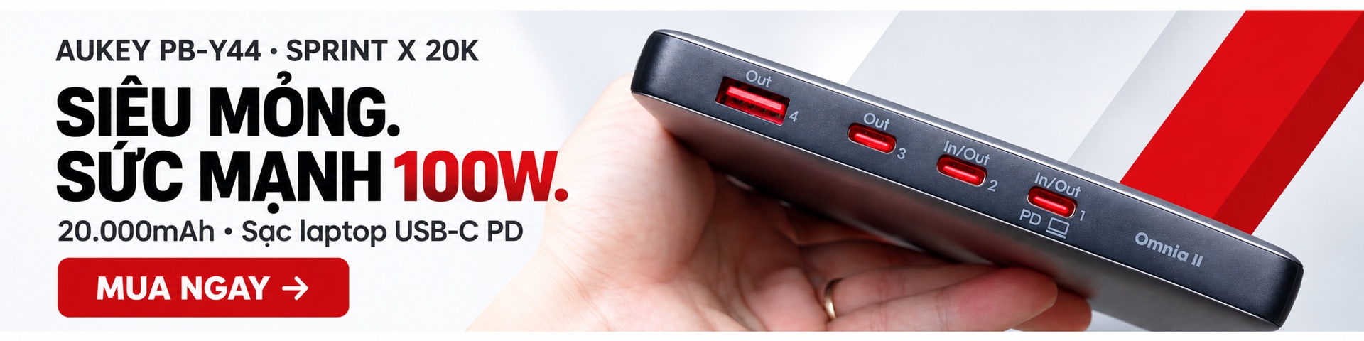 Pin dự phòng AUKEY PB-Y44 Sprint X 100W 20000mAh